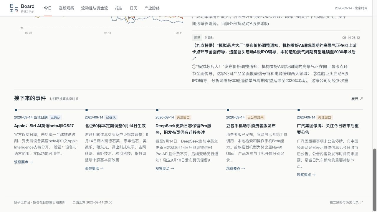 个人投研网站主页:近期事件与研究日历